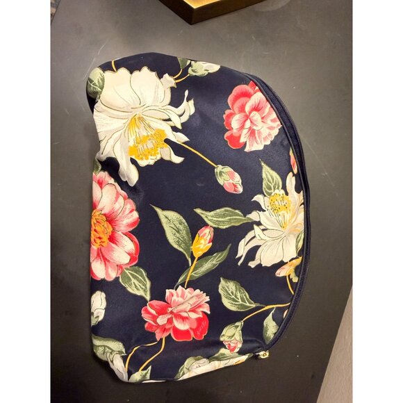 Christian Dior Floral Print Cosmetic Bag Navy Vintage Zip Pouch 9x4x14 9x8 80s - Picture 13 of 16